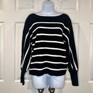 Tahari sweater black and white striped medium boatneck